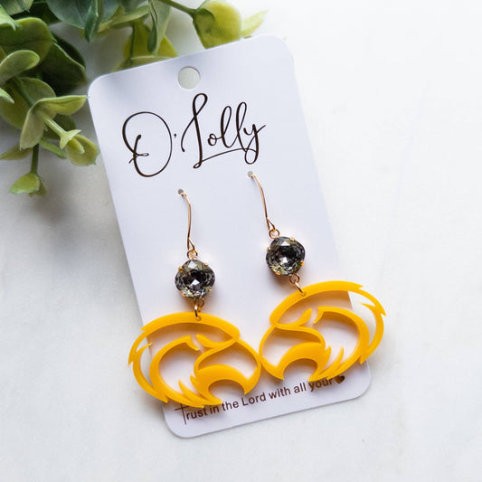 Yellow Acrylic Eagle Earrings w/Charcoal Stone