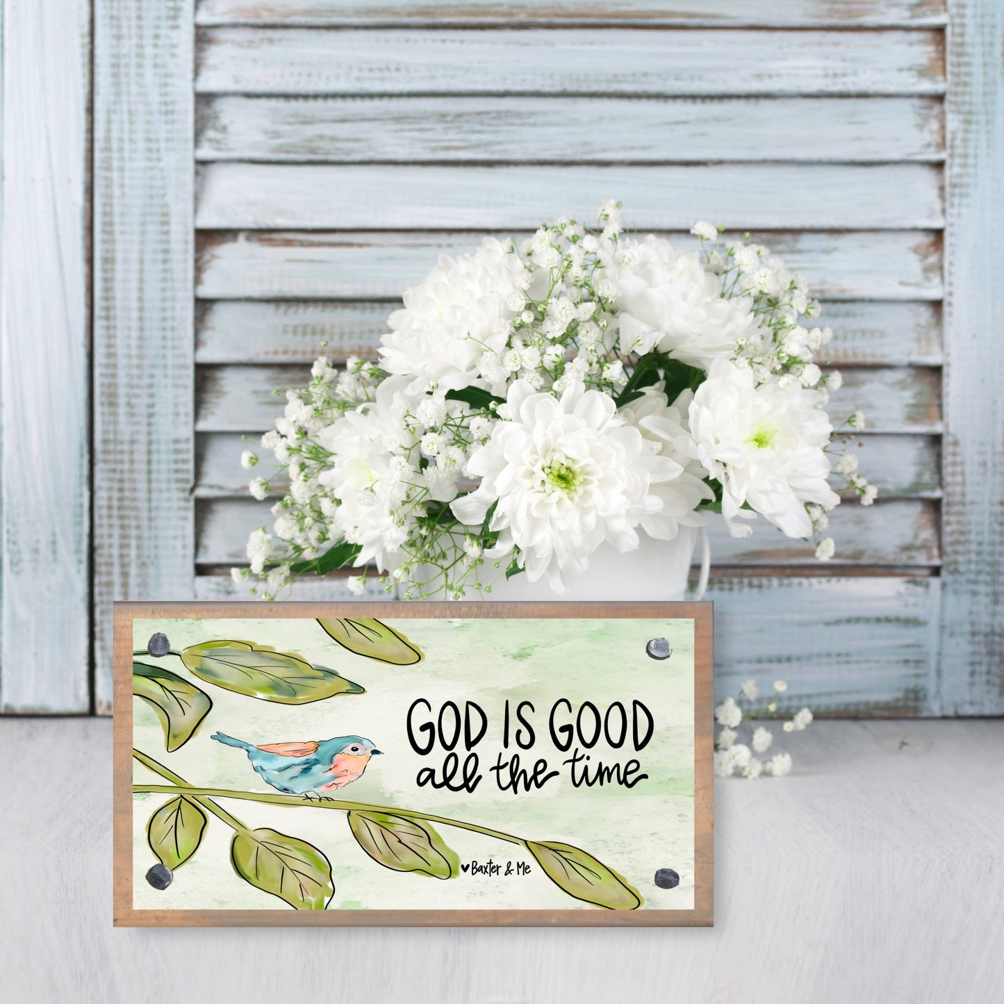 God is Good All the Time Bird Driftwood Happy Block