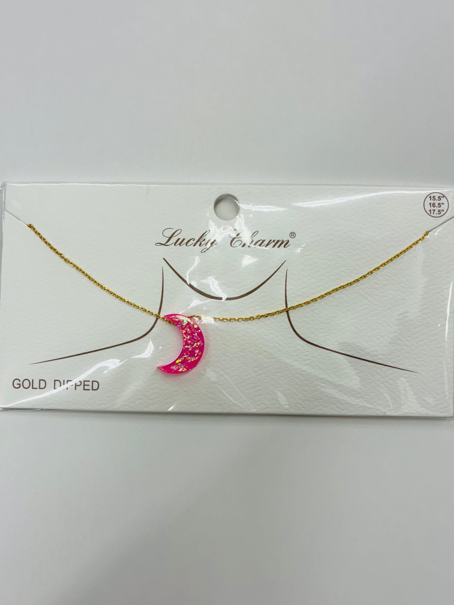 Crescent Moon Opal Gold Dipped Necklace Blue, Pink, White