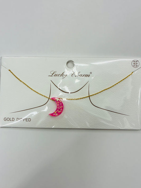 Crescent Moon Opal Gold Dipped Necklace Blue, Pink, White