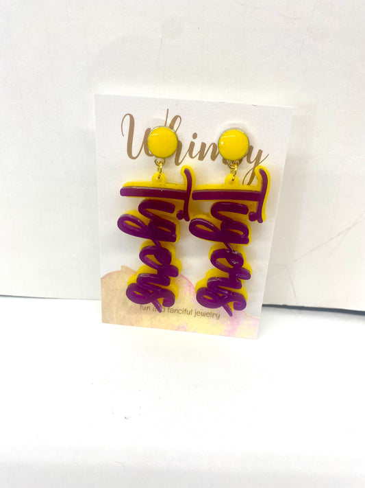 Yellow & Purple Tiger Earrings LSU / Whimsy Jewels