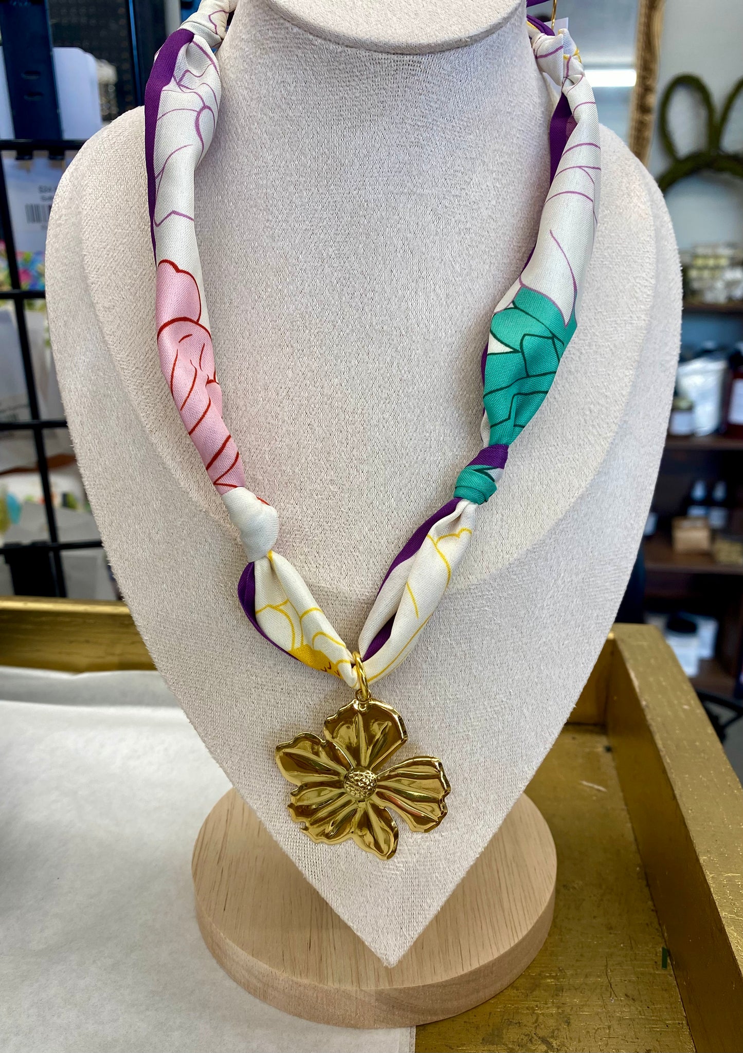 Scarf Necklace with Charm