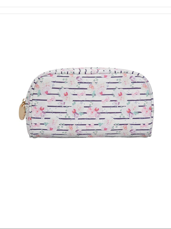 Madison West Cosmetic/Makeup Bag - Dots & Flowers w/ Stripes