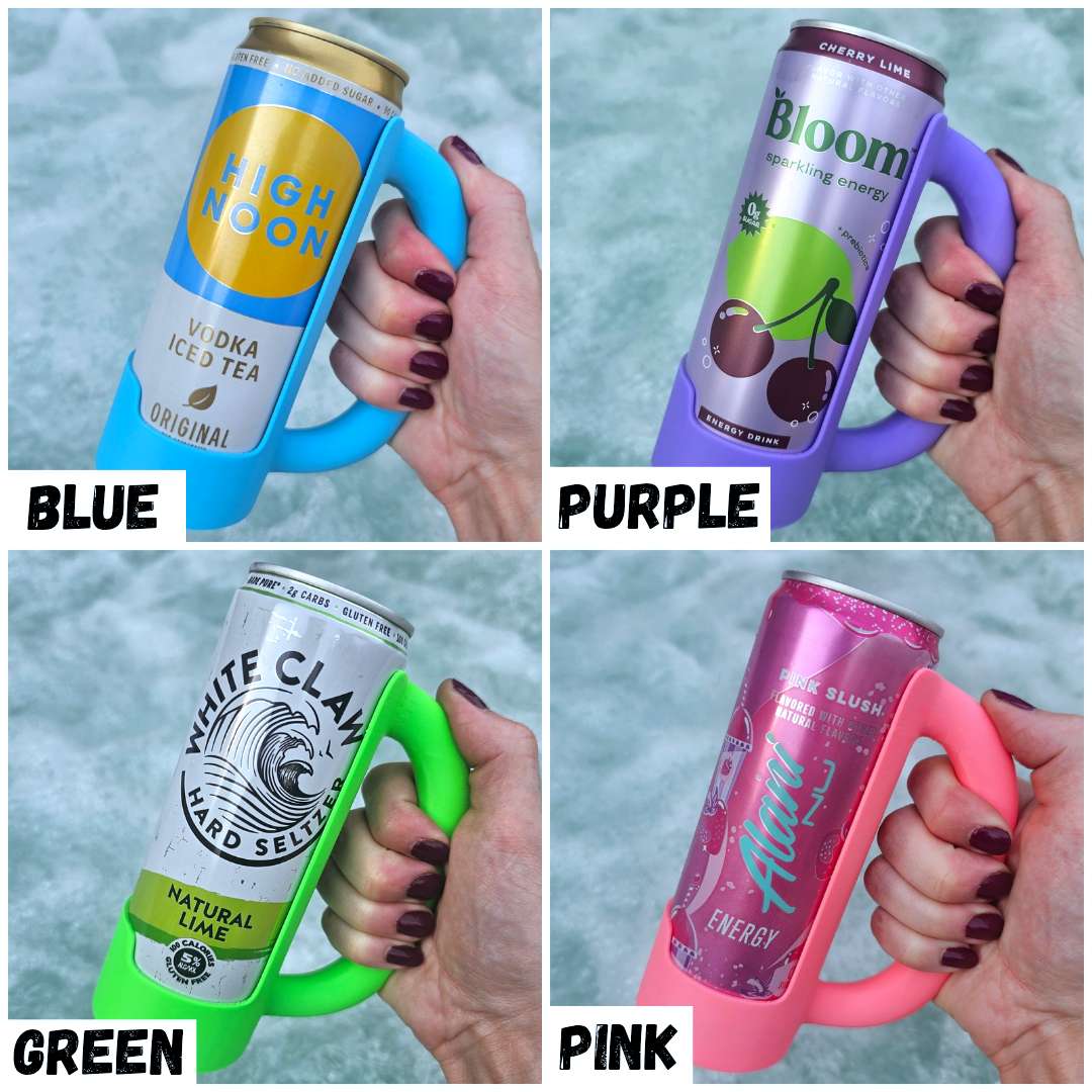 12 oz Slim Can Holder Handle Redbull, Alani Nu, White Claw: Pink- Glows Orange