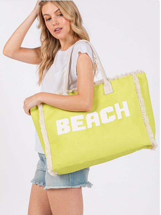 Embroidered Beach Letter Fringe Tote Bag