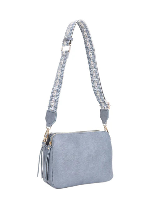 Mila 3-Compartment Crossbody w/ Guitar Strap / Blue Gray