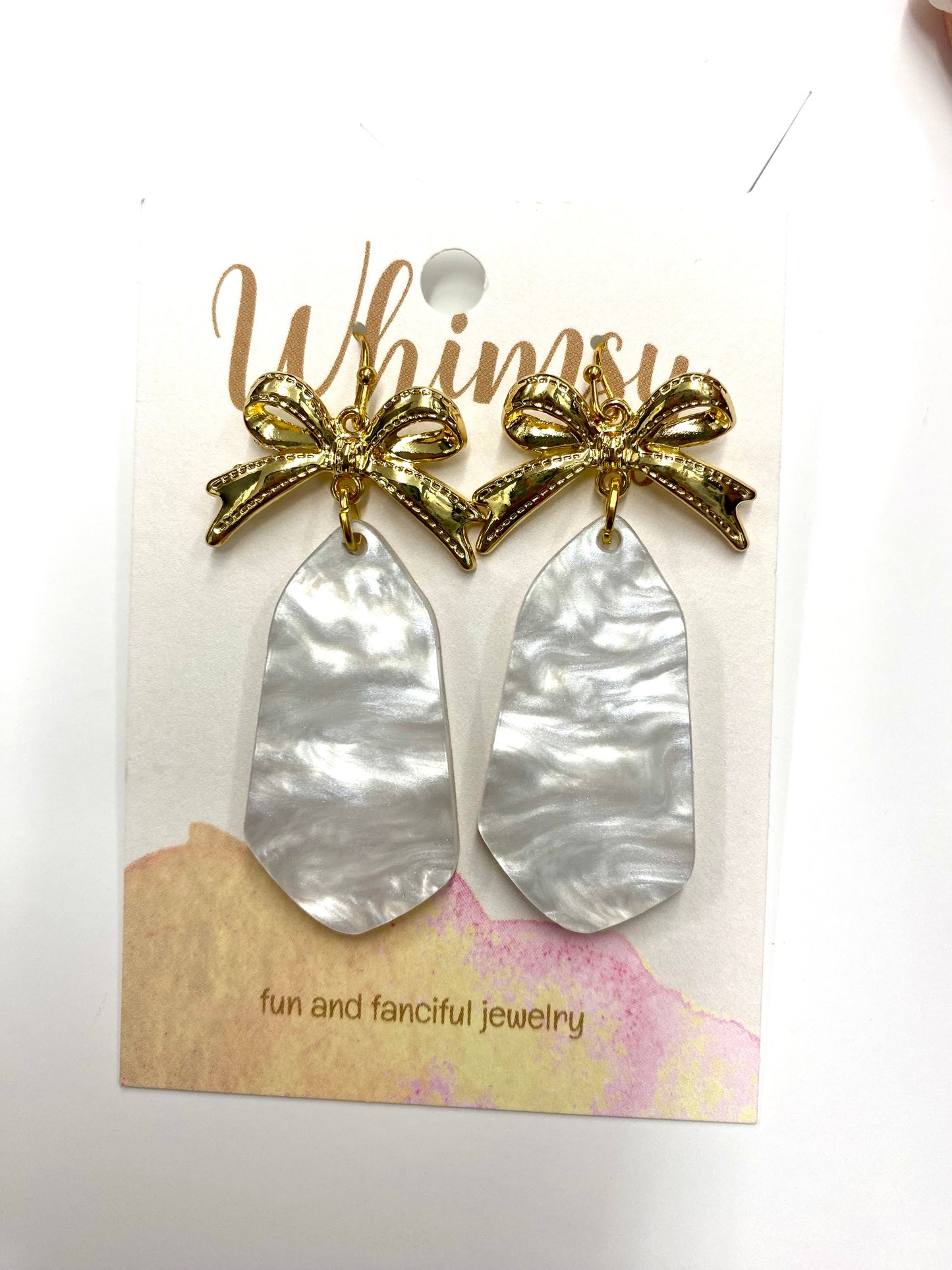 Gold Bow & Pearl Dangle Earrings