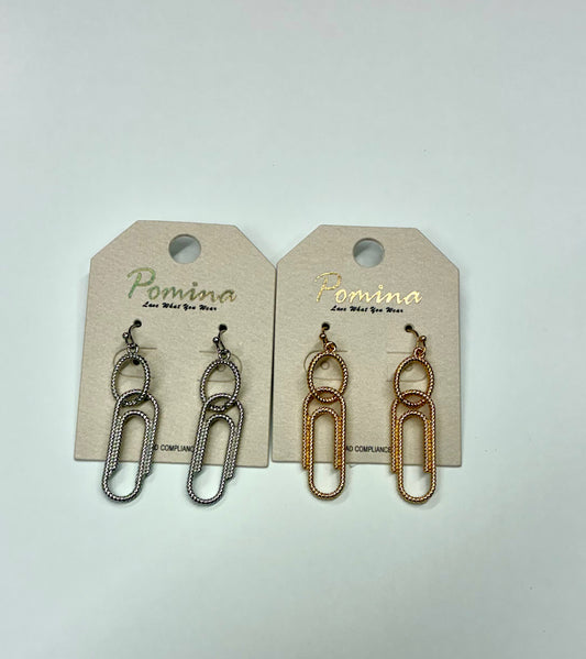 Textured Silver or Gold Paperclip Dangle Earrings