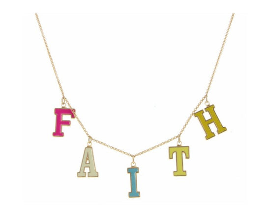 Kids 14” Multi Enamel “Faith” Necklace, 3” Ext  /  Jane Marie