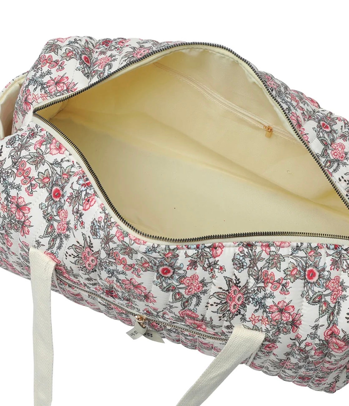 Ivory Floral Quilted Weekender Tote Bag