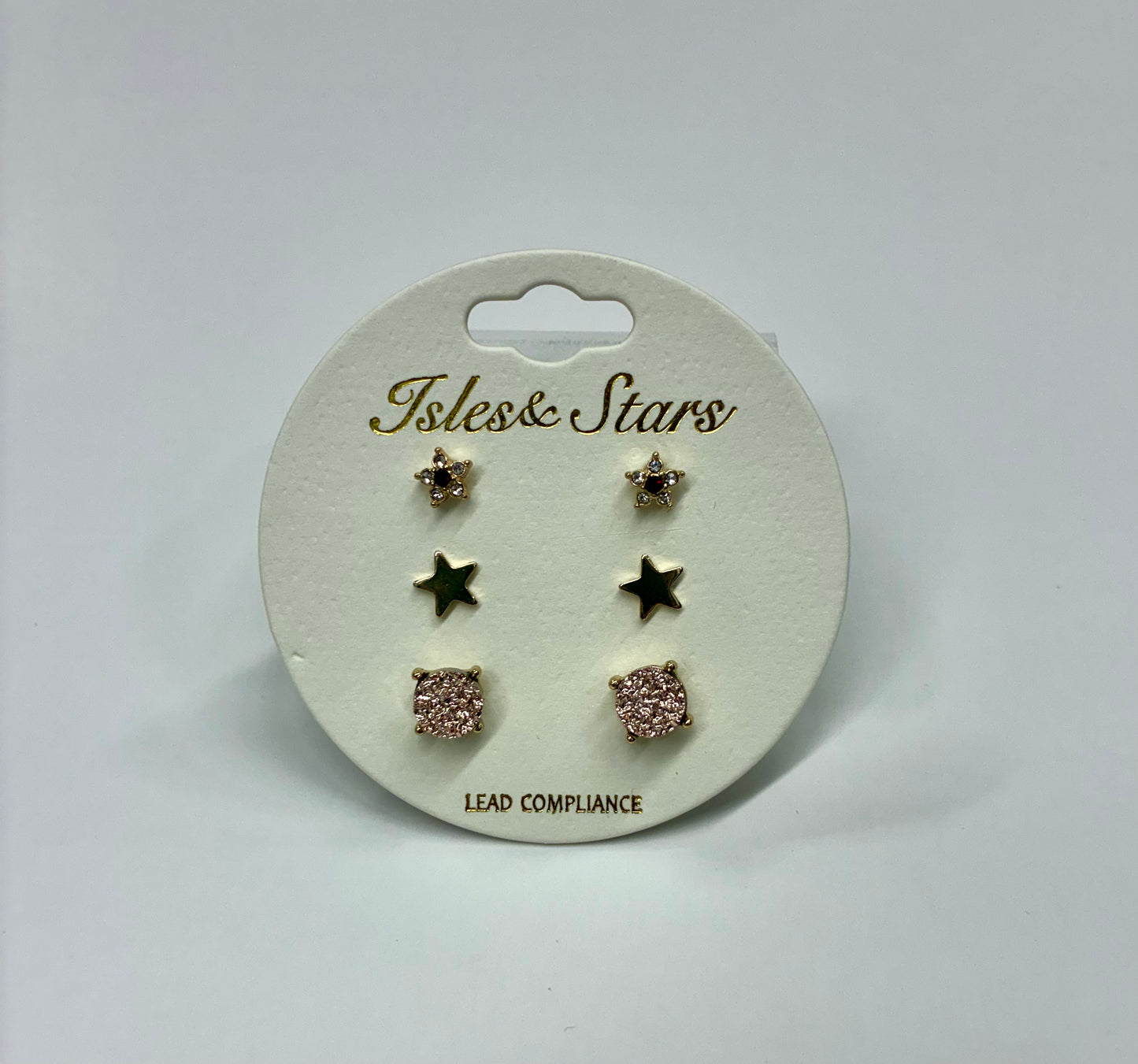 3-Pair Small Stud Earrings (Pink Druzy or White)