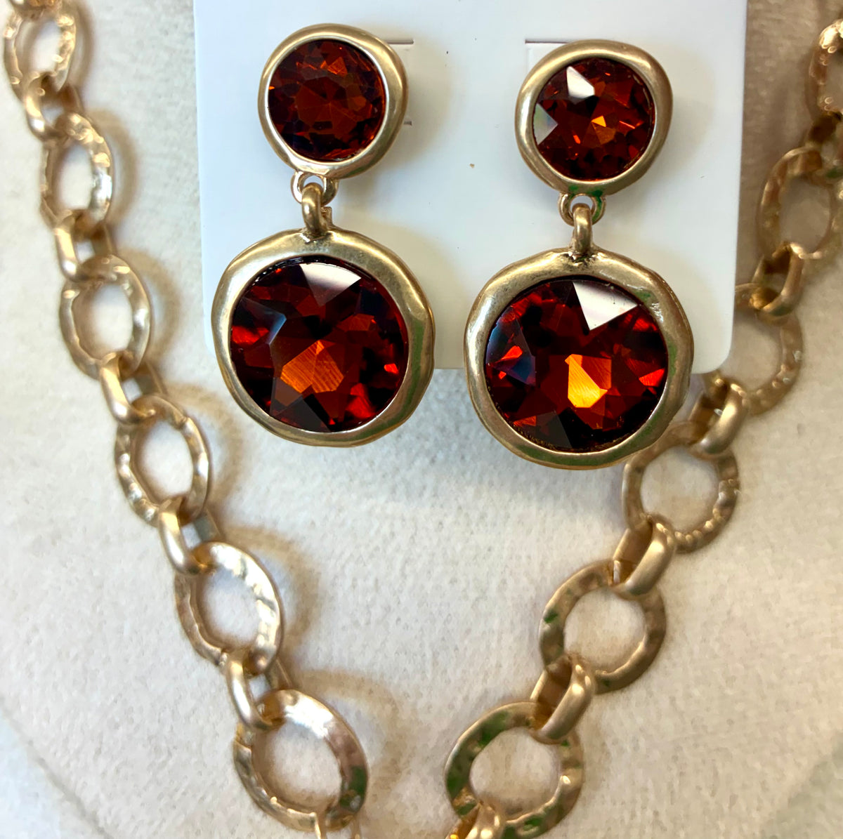 Hammered Chain Toggle Necklace w/ Chunky Round Gemstone Pendant & Matching Earrings (Sold Separately)