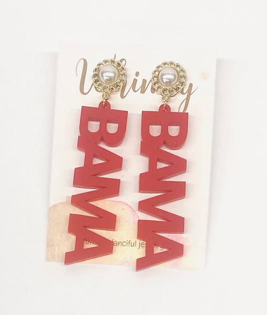 Red BAMA Pearl Drop Earrings / Whimsy Jewels