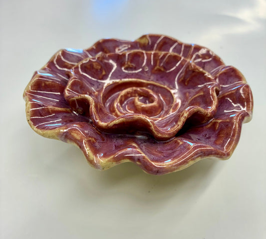 Scalloped Rose Dish Tab Boren Pottery