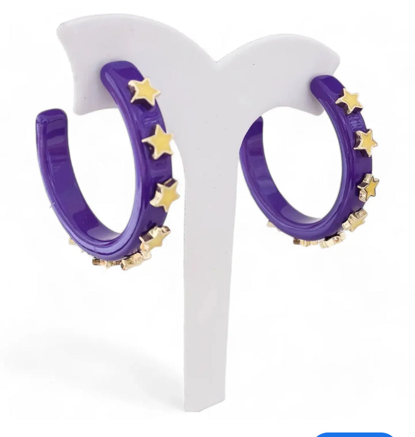 Star Game Day Earrings Purple & Gold Hoops