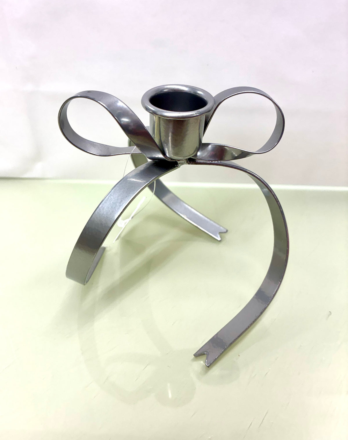 Gold or Silver Metal Bow Candlestick Holder