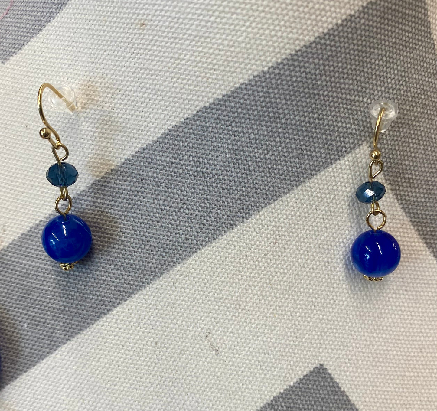 Long Royal Blue & Gold Beaded Necklace with Beaded Earrings Set