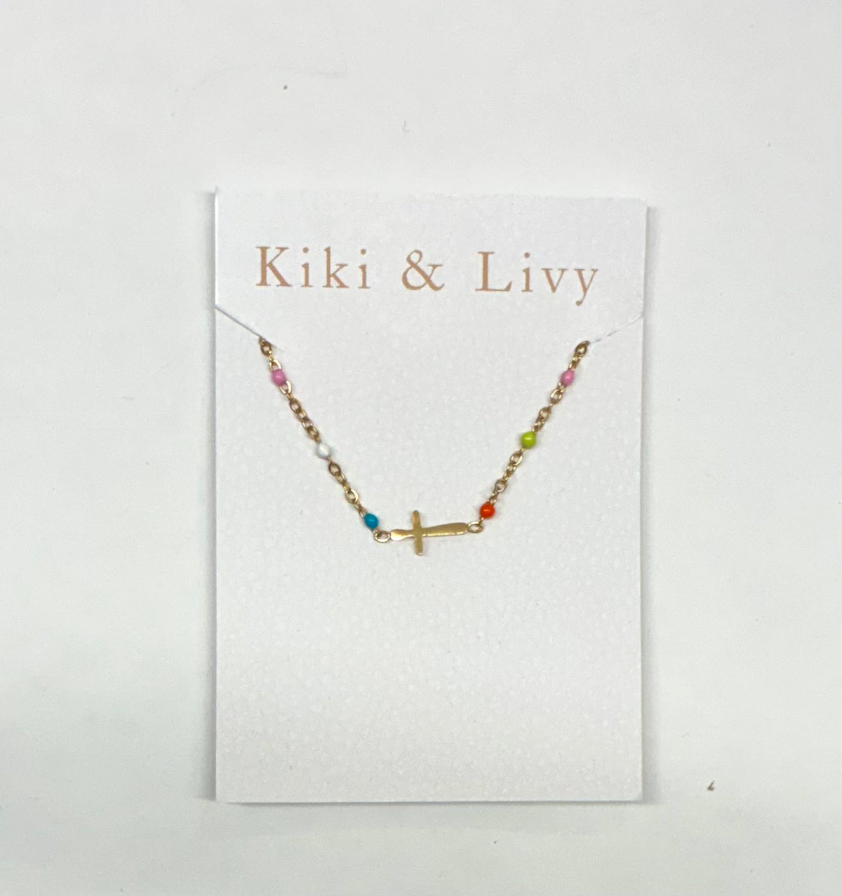 Beaded Sideways Cross Necklace (multiple colors)
