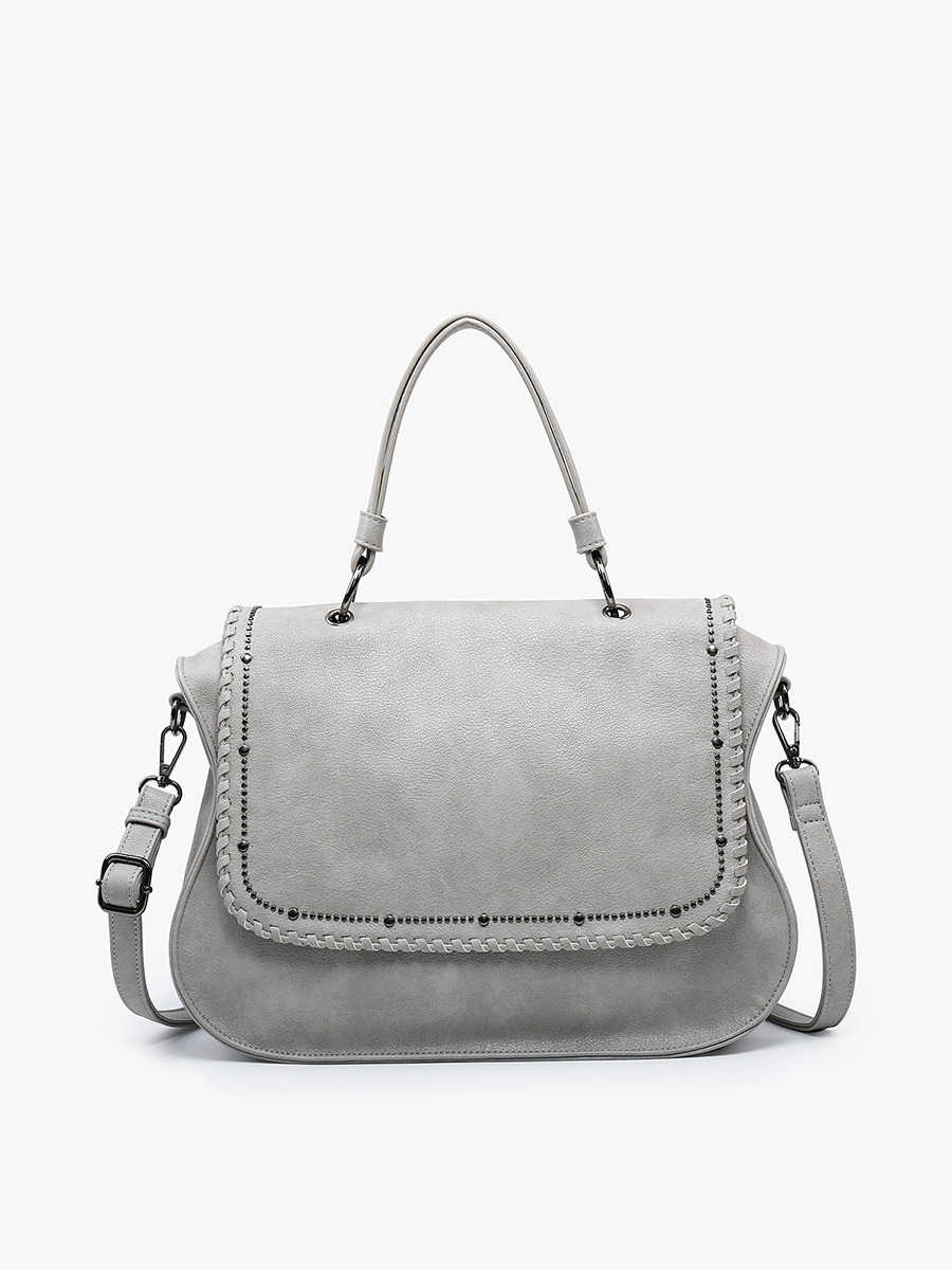 Cricket Studded Flapover Hobo w/ Handle: Grey