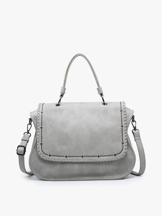 Cricket Studded Flapover Hobo w/ Handle: Grey