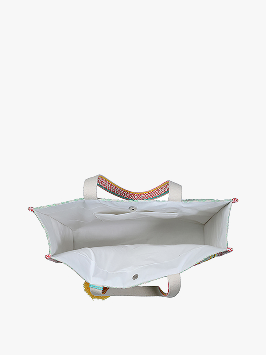 Jen & Co. Locke Boho Cotton Tote w/ Pom-Pom Trim: Yellow