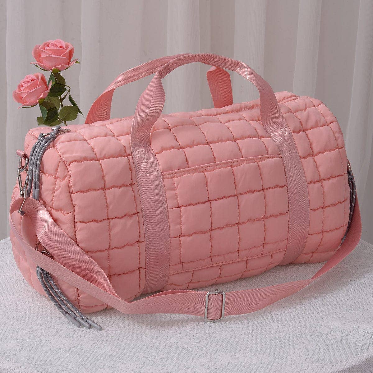 Quilted Puffer Weekender/Duffel Bag: Bubblegum