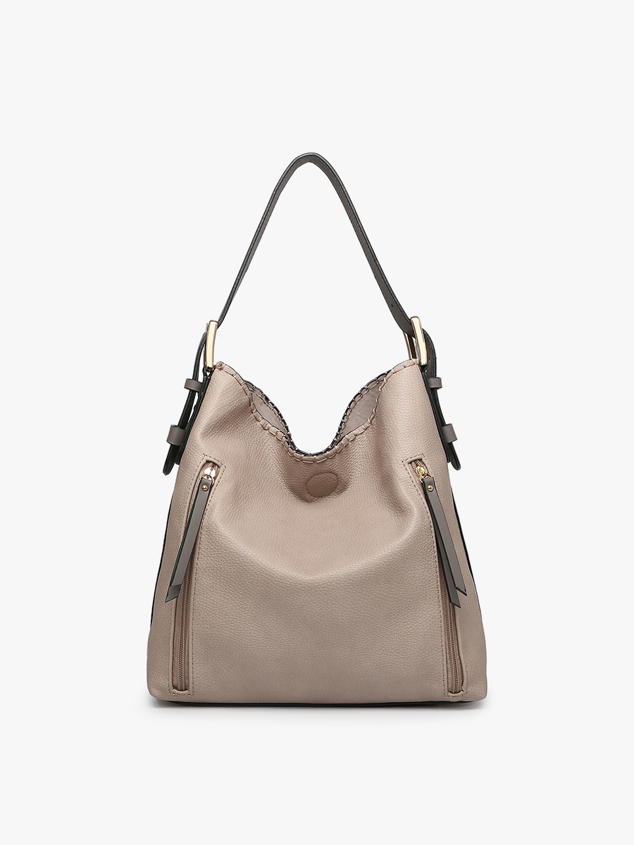Alexa 2-in-1 Hobo Bag w/Dual Zip Compartments: Fog Grey