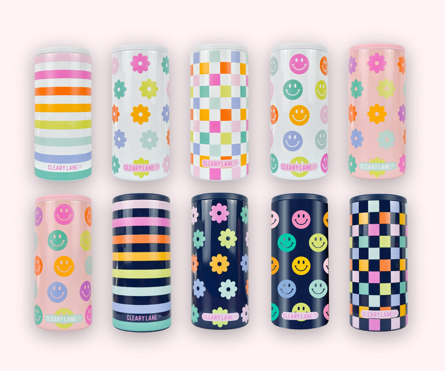 12oz Skinny Can Coolers | Choose Your Color: White Rainbow Flowers
