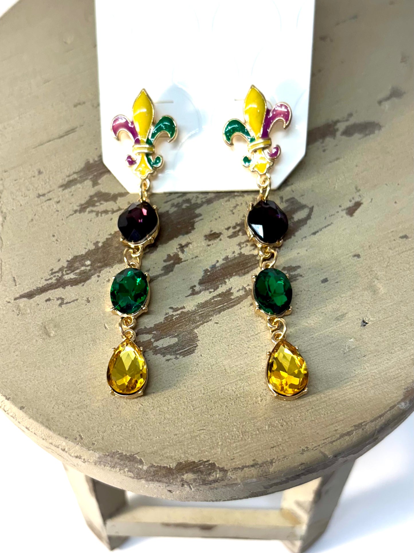 Mardi Gras Multicolored Stone Post Earrings