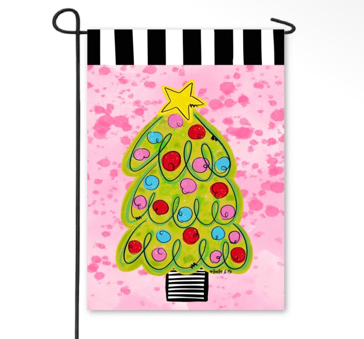 Pink Whimsical Christmas Tree Garden Flag - Baxter & Me