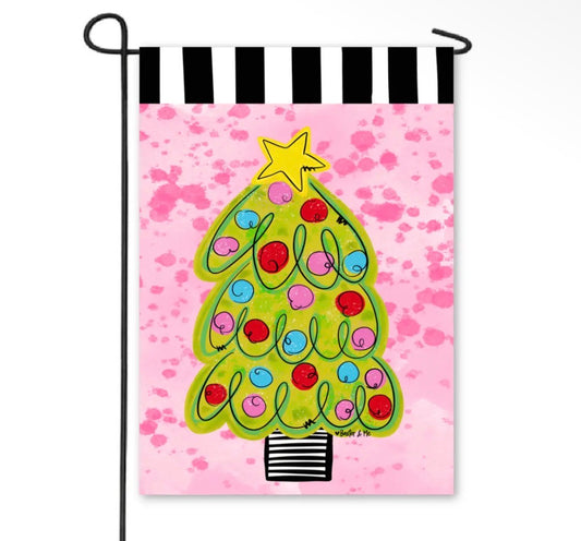 Pink Whimsical Christmas Tree Garden Flag - Baxter & Me