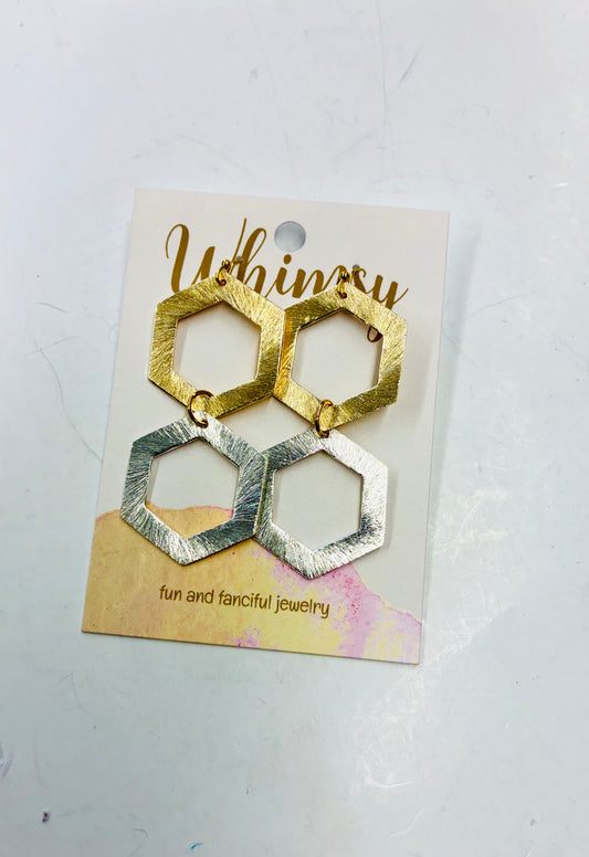Brushed Silver & Gold Dangle Earrings - Whimsy Jewels