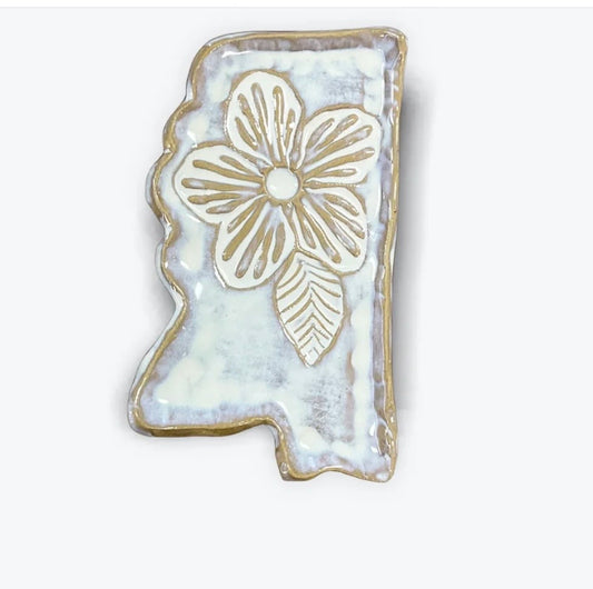 Mississippi Flower Plate 9x5” -Tab Boren Pottery #334