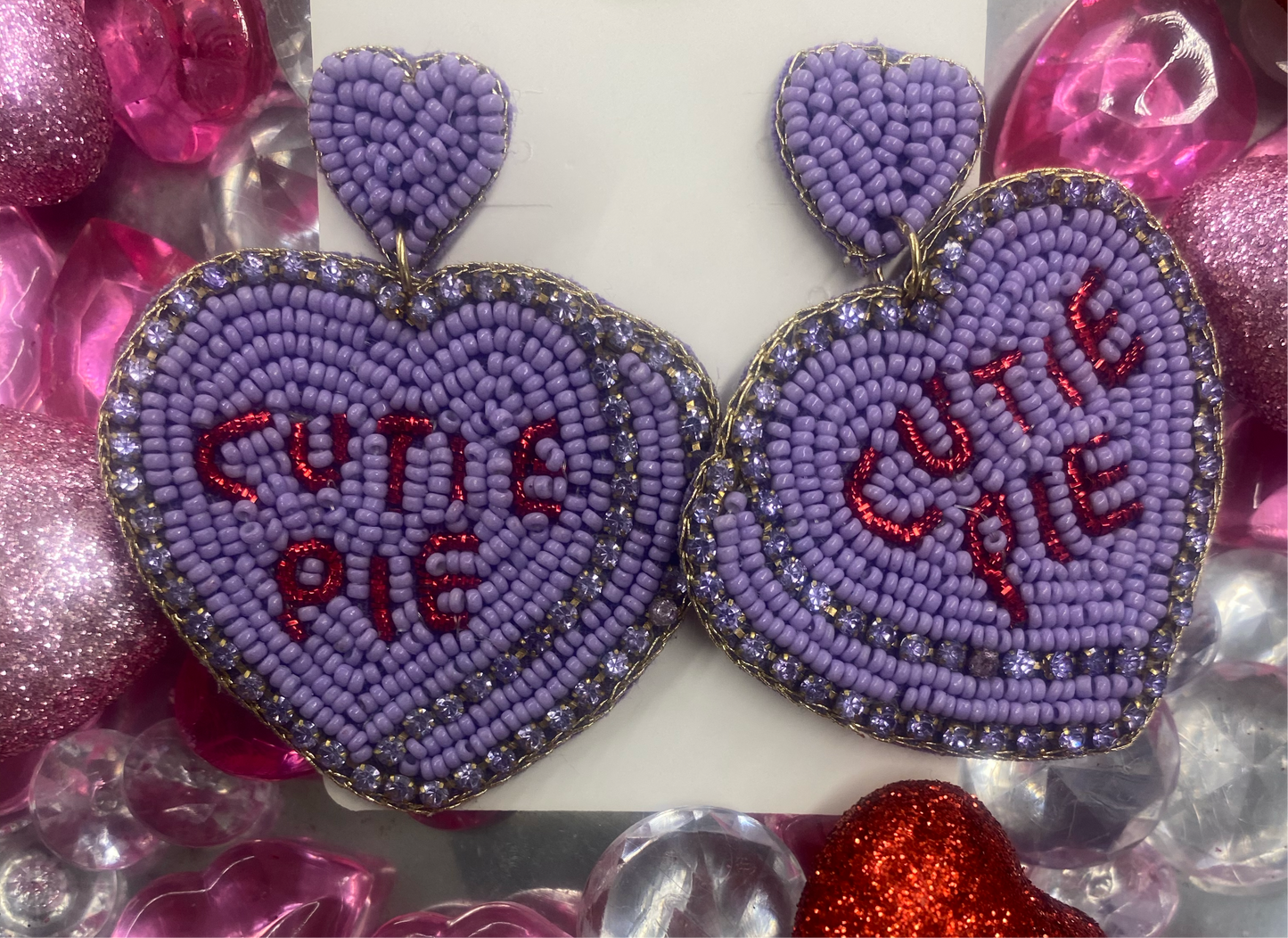 Cutie Pie Purple Heart Beaded Earrings