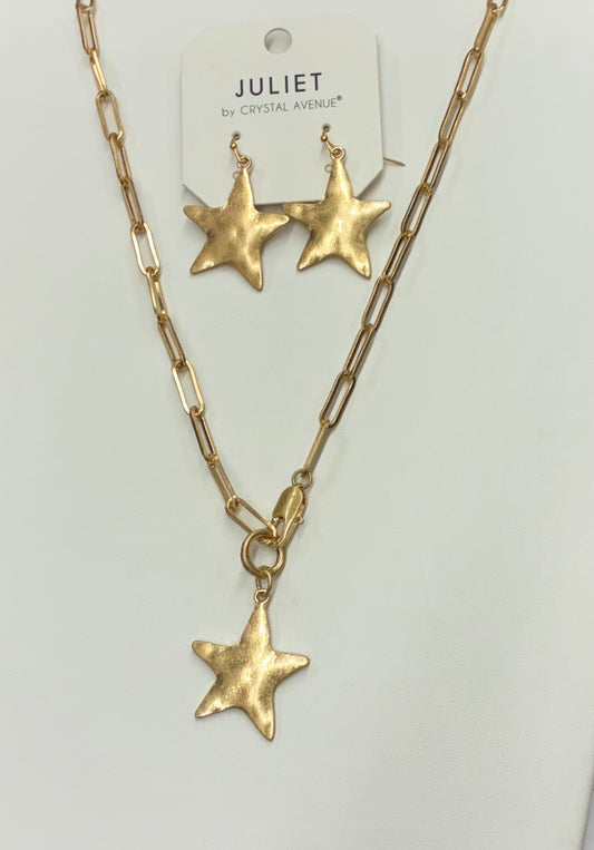 Star Paperclip Necklace / Star Earrings