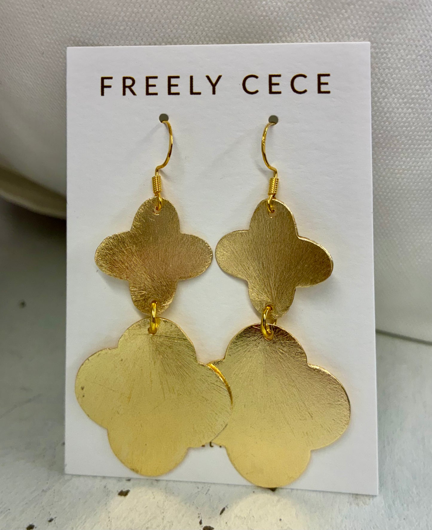 Gold Double Quatrefoil Dangle Earrings / Freely Cece