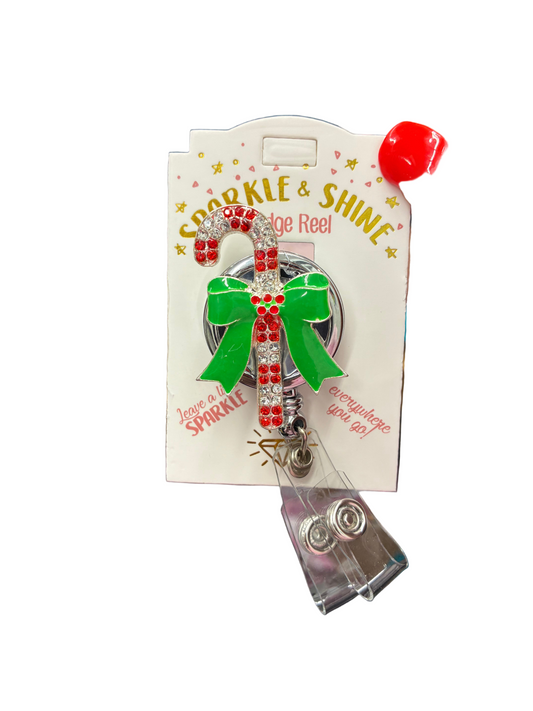 Candy Cane Green Bow - Badge Reel