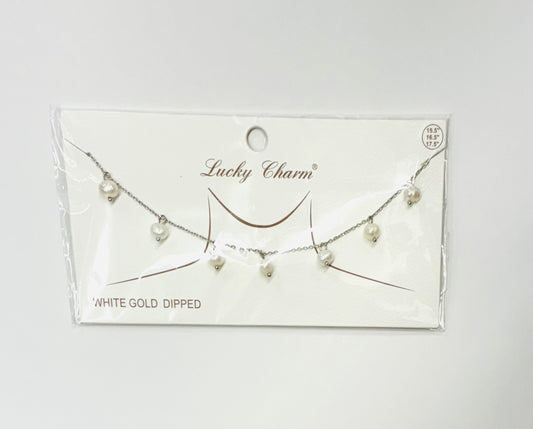 White Gold or Gold dipped Pearl Dangle Necklace