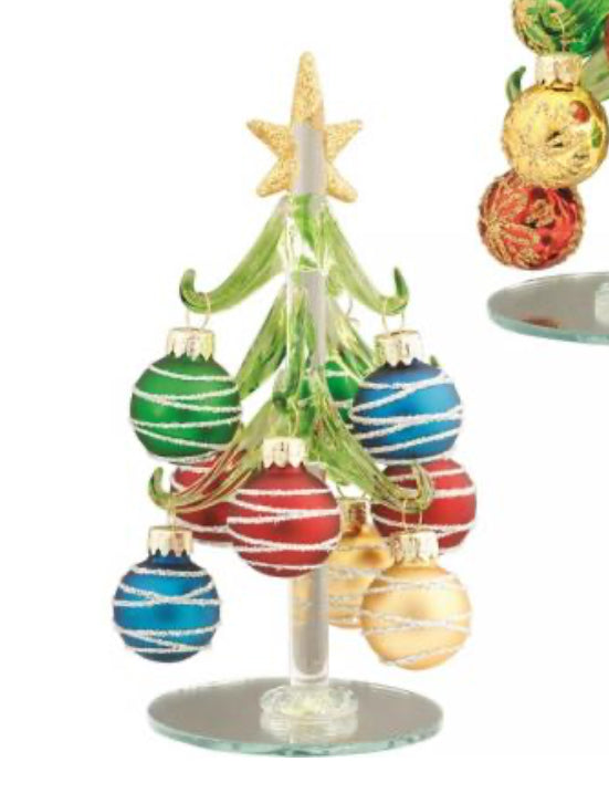 Green Glass 6” Tree Assorted Styles: Striped, Swirl, or Snowflake