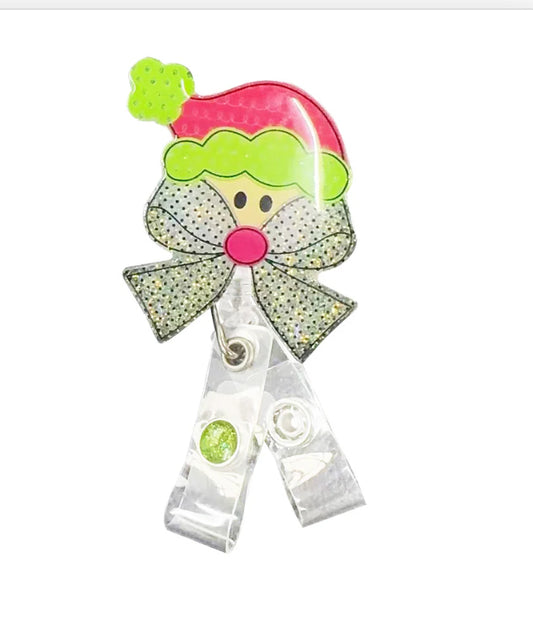 Glitter Santa Bow - Badge Reel