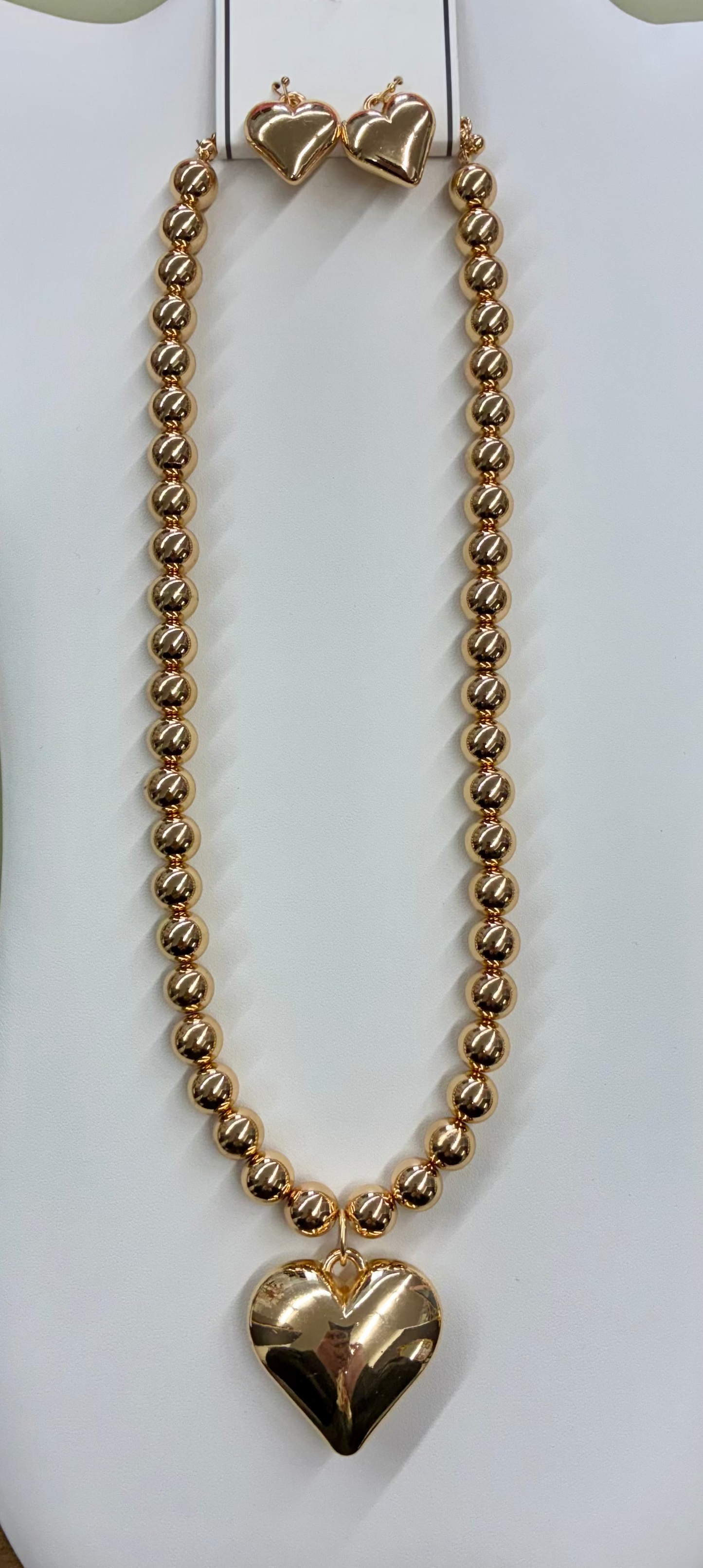Beaded Puff Heart Necklace & Earrings
