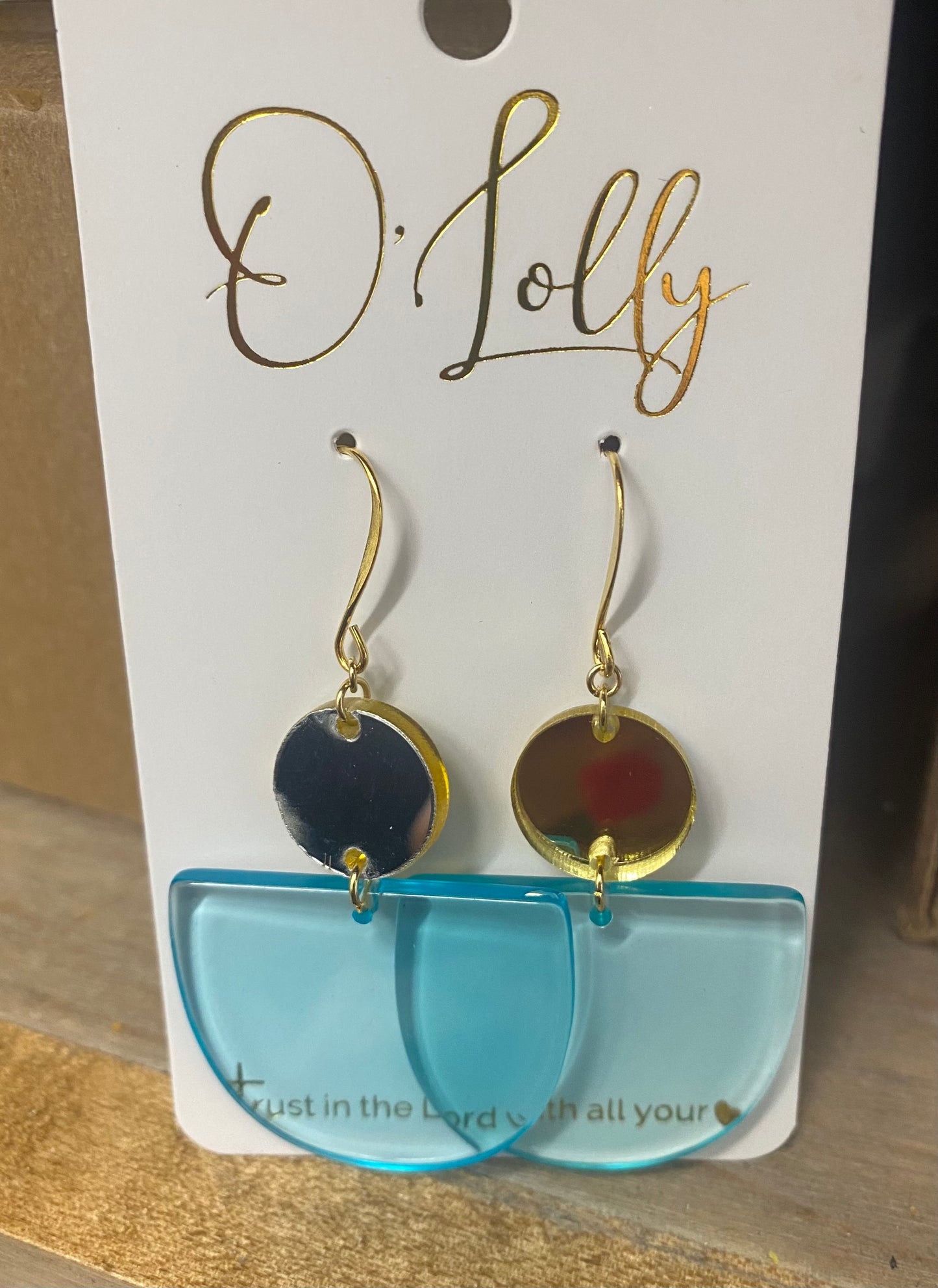 O’Lolly Gold Mirrored & Teal Earrings