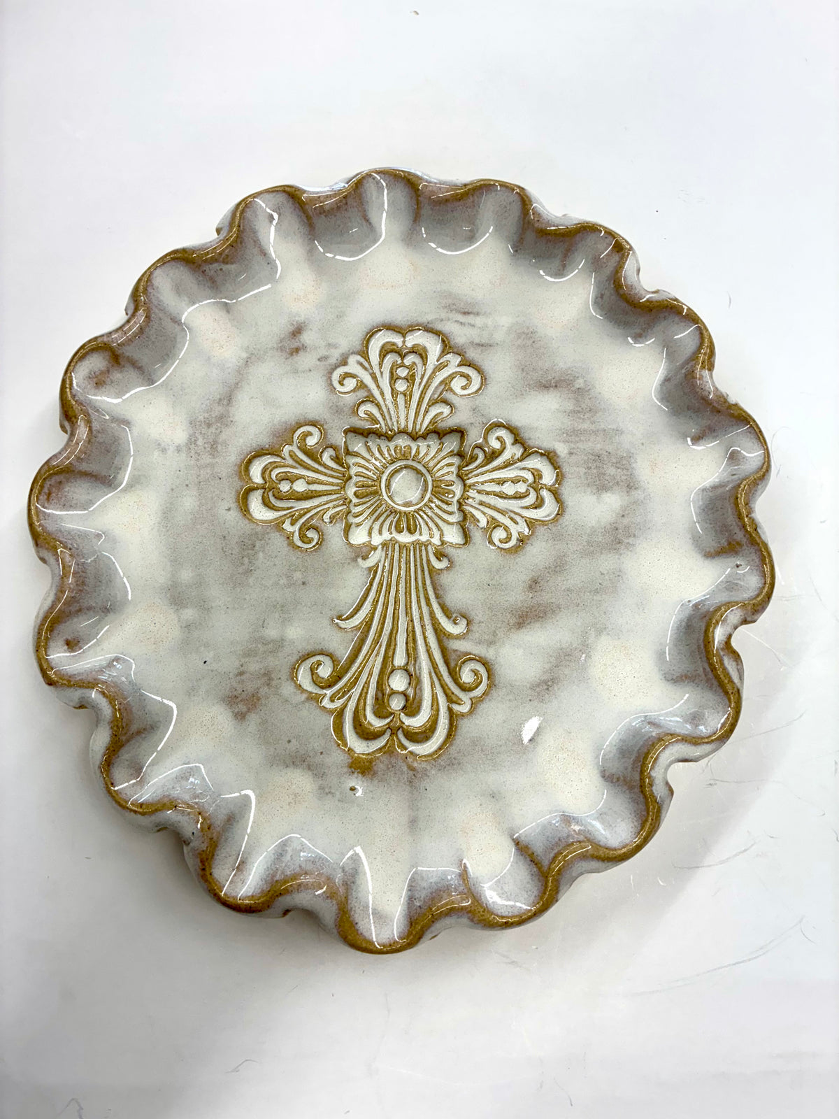 Round Cross Plate 9” Round - Tab Boren Pottery #601