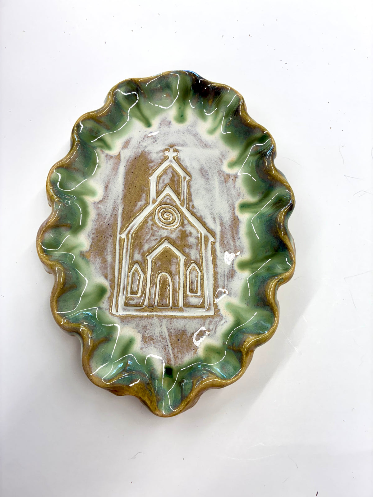 Ruffled Church Plate 8.5”x6” - Tab Boren Pottery #198