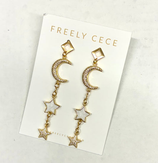 Gold Half Moon & Star Dangle Earrings- Freely Cece
