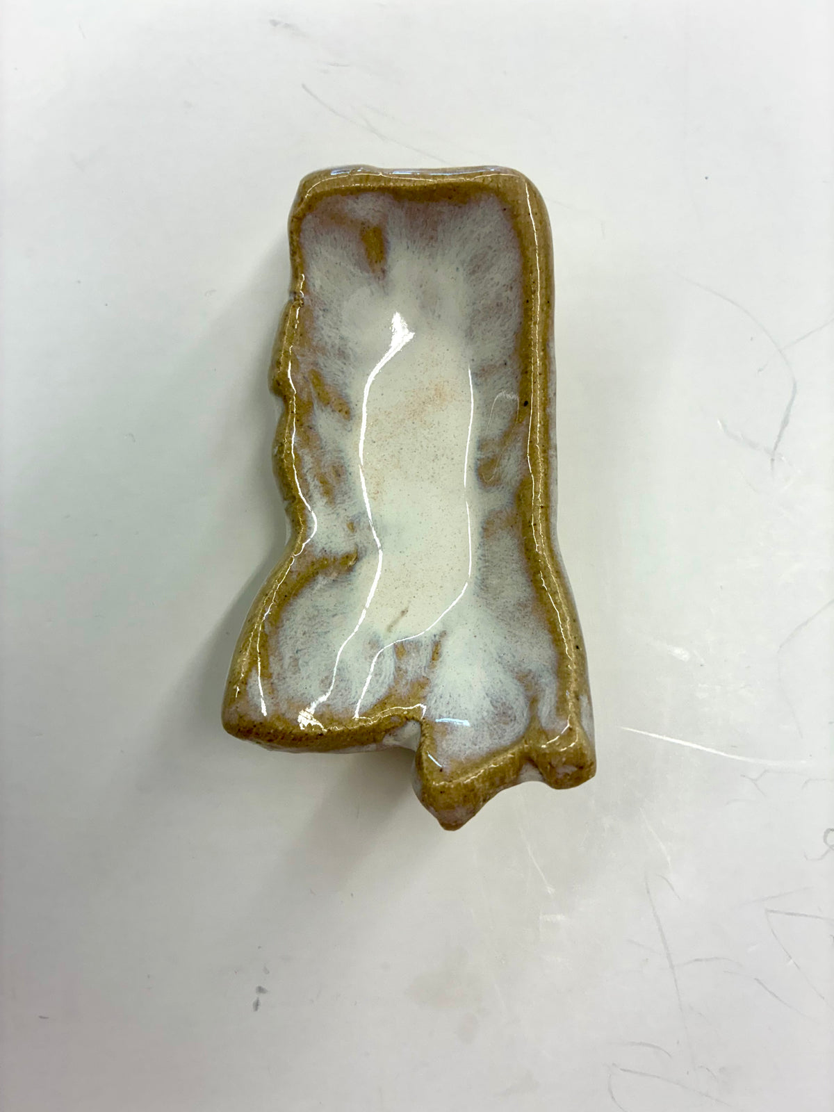 Tiny MS State Shaped Dish 3.5” Long - Tab Boren Pottery #122 Colors will vary