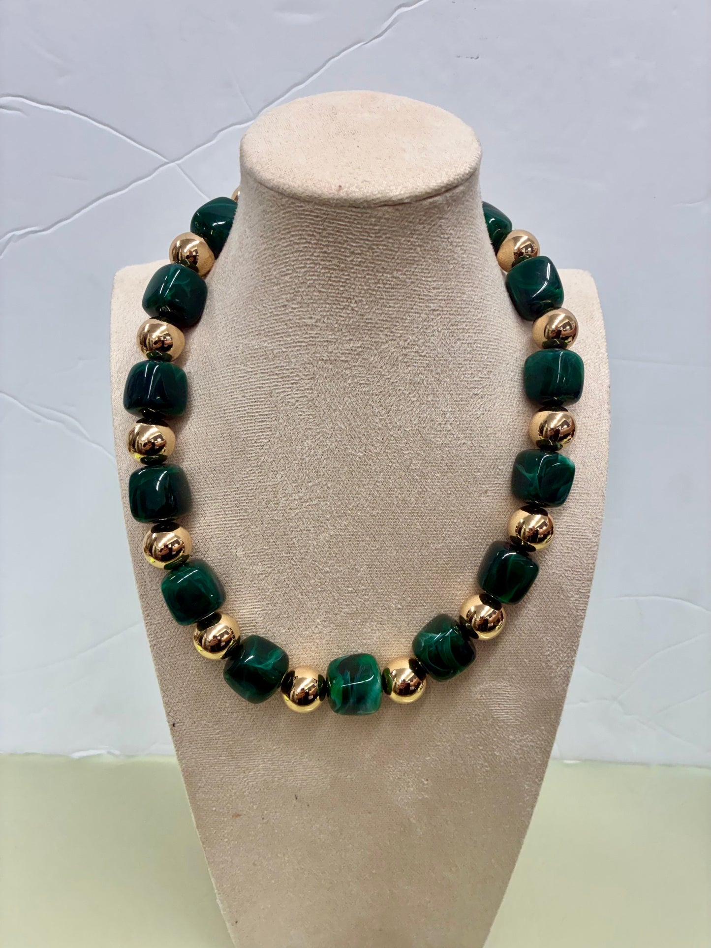 Waterproof Beaded Necklace w/Stud Earrings