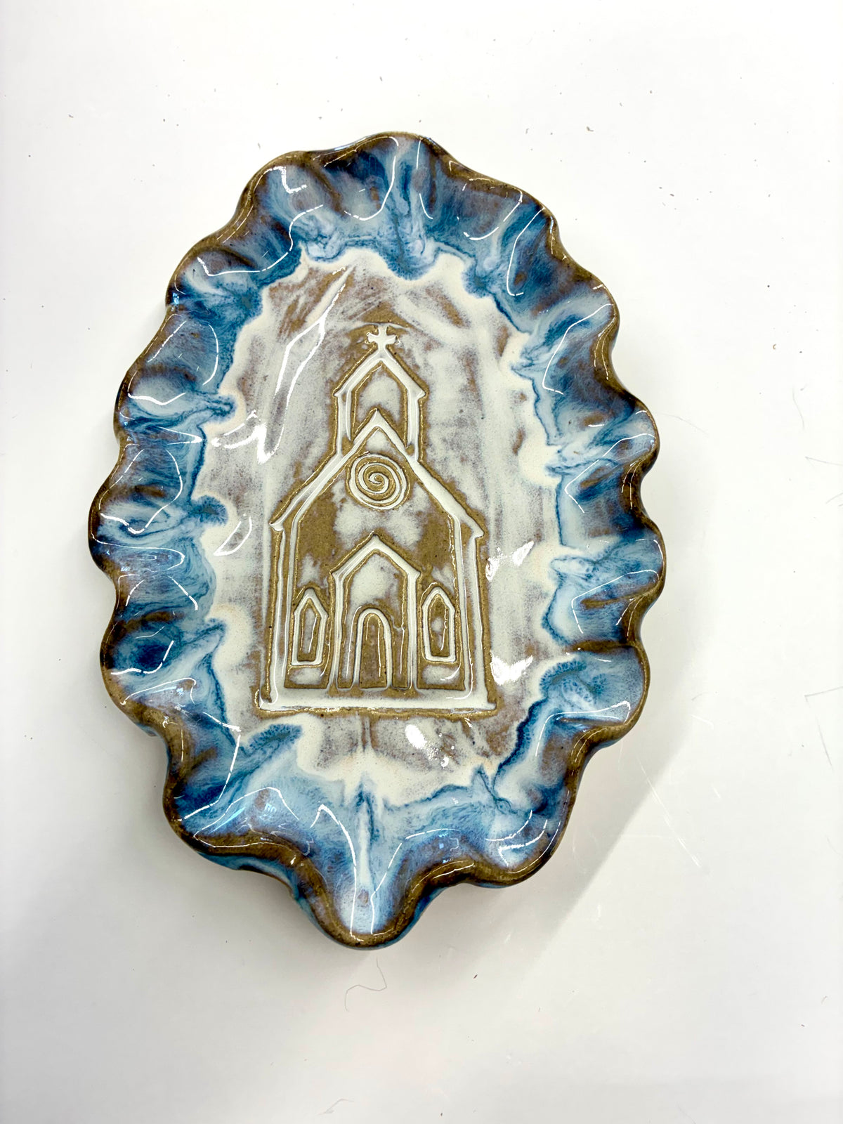 Ruffled Church Plate 8.5”x6” - Tab Boren Pottery #198