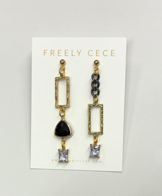 Black & Gold Mismatched Earrings - Rhinestones, Black Stones, etc