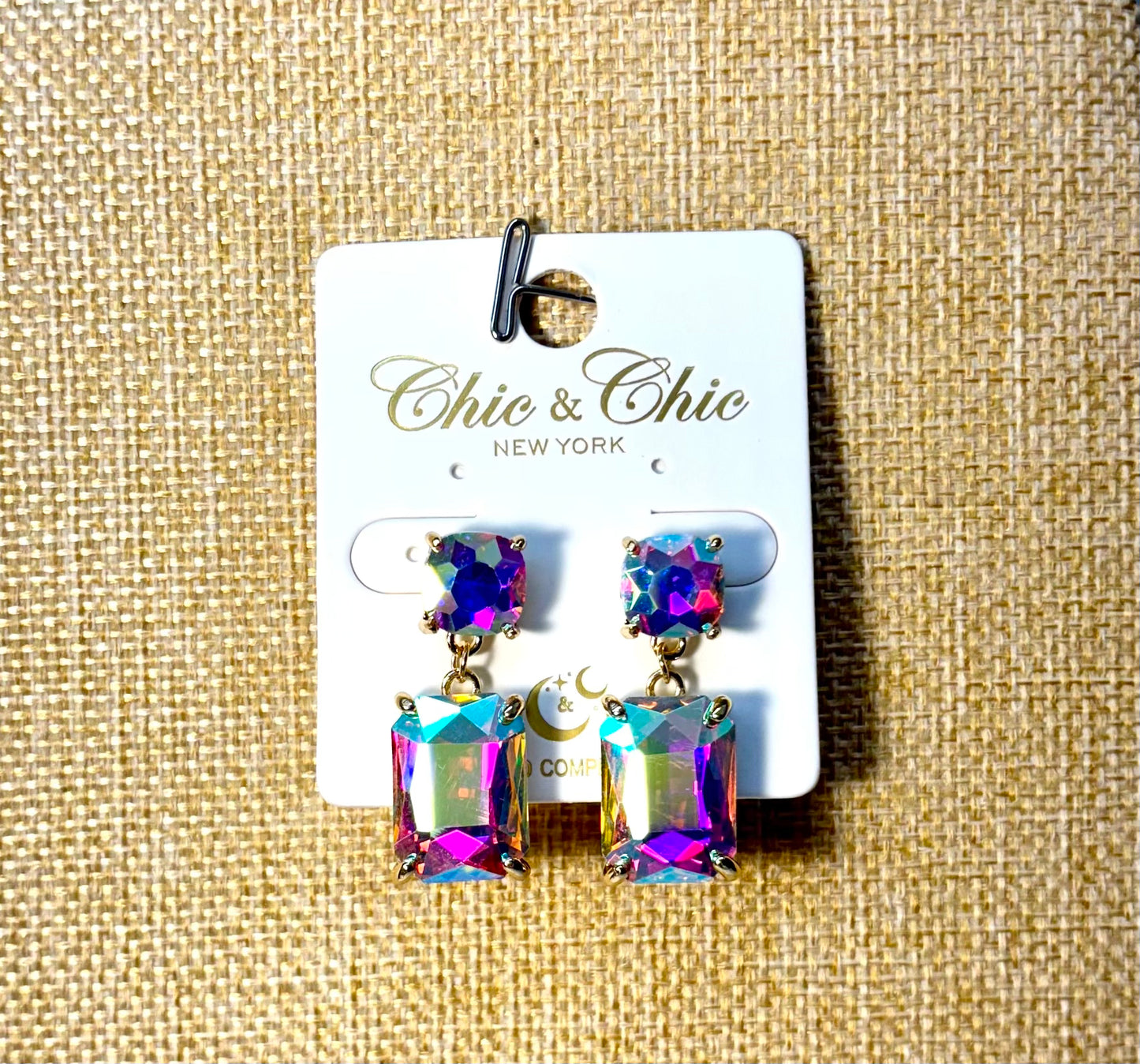 Crystal Rectangle Dangle Earrings